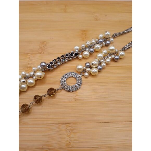 Vintage Mixed Media Faux Pearls, Clear & Black Rhinestones Lucite Beads Necklace - Picture 6 of 8